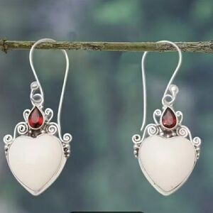 Elegant Silver and Red Heart Earrings